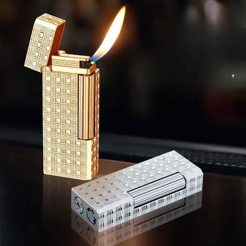 Derui High-end Side-sliding Grinding Wheel Butane Gas Lighter Beautifly Carved Fashionable Narrow Version Holiday Gift H251206