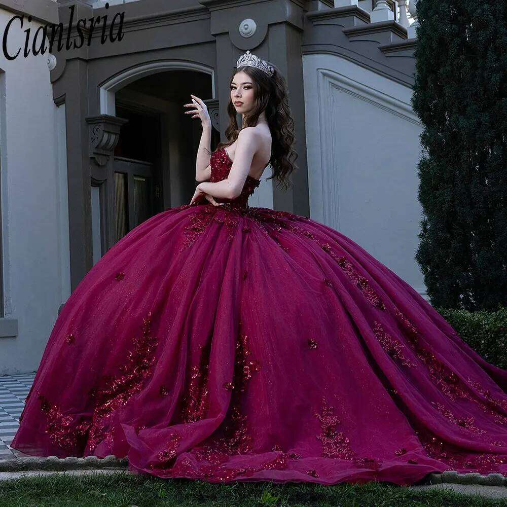 Fuchsia Sweetheart Sleeveless Quinceanera Dresses Ball Gown Sequined Appliques Lace Sweet A os Mexican Customized