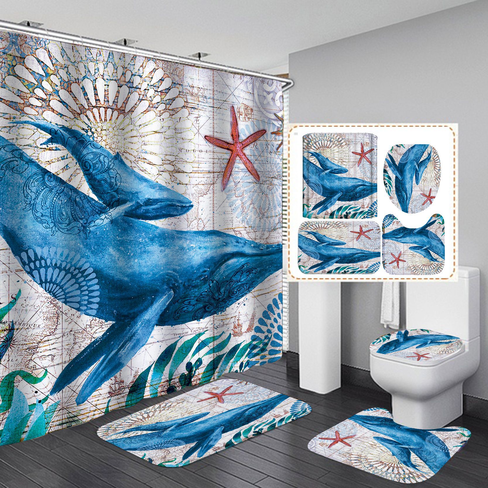 YL-37894 3D Digital Printed Shower Curtain, Waterproof, Mildew-proof, High-Definition, Personalized Marine Life Series Shower Curtain Wholesale