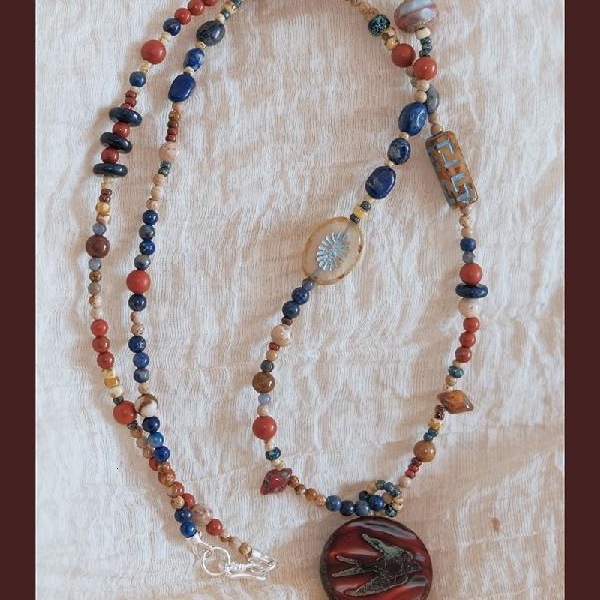 Vintage Bird Dunhuang Necklace Czech Chinese Style Innovative Brick Red Retro Sweater Chain Beaded Series Original Autumn Winter ddmynov