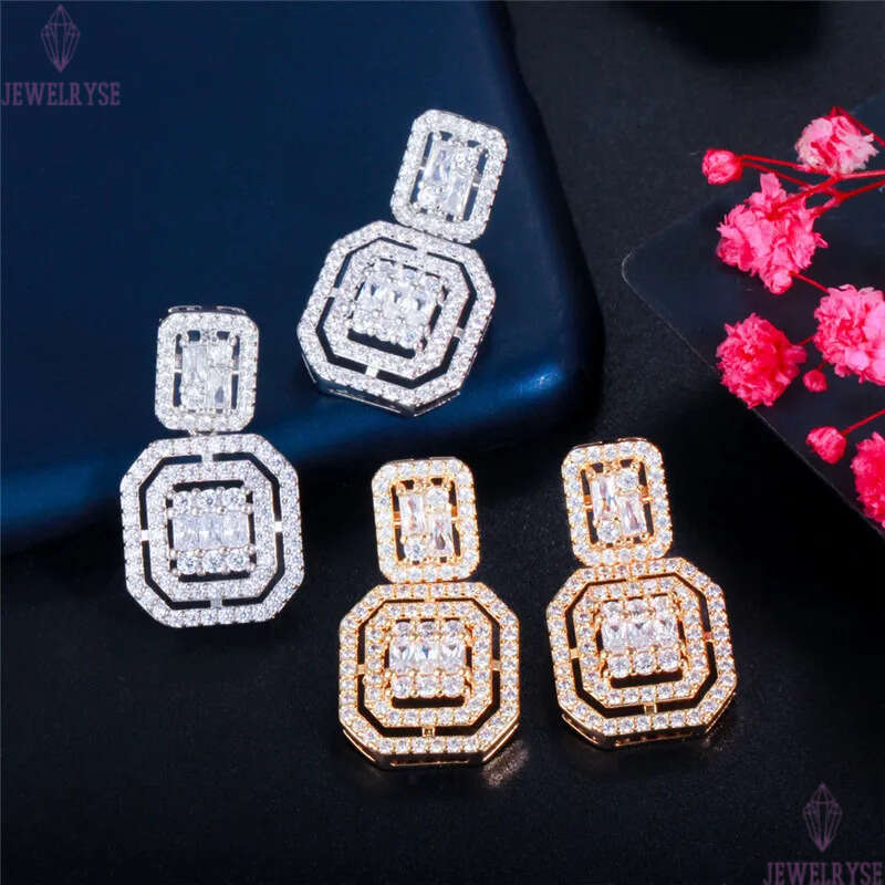 Square Pendnats 925 Silver Post Designer Luxury Charm Earrings White AAA Cubic Zirconia Copper Jewelry 18k Gold Earring For Women Party Wedding Bride 