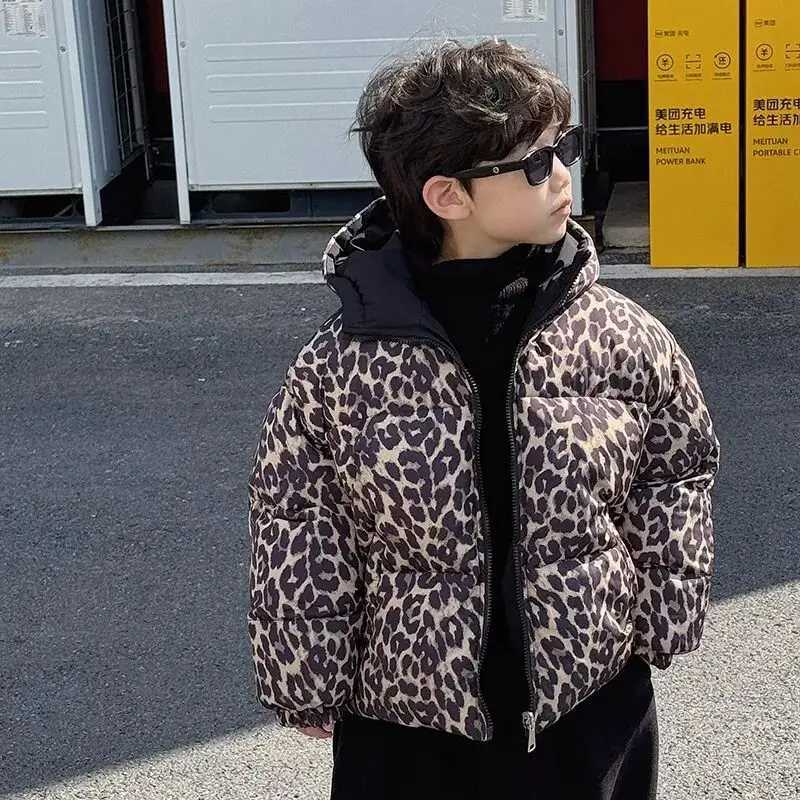 90-150cm Boys Cotton Jacket Autumn/Winter Girl Parka New Handsome Childrens Leopard Pattern Thickened Cotton CoatW251206