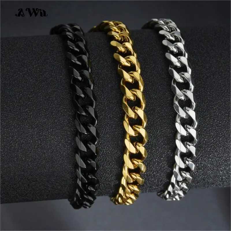 Awit Miniamlist Men Bracelet Gold Jewelry Street Style Stainless Steel 316L 18k Gold Plated Cuban Chain Bracelets For Women W251206