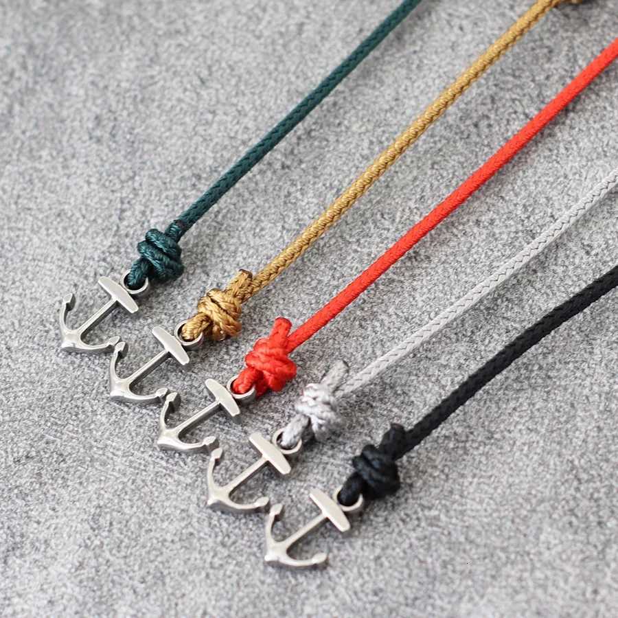 Simple Grade A 2mm Rope Bracelet Men Women Stainless Steel Anchor Handmade Adjustable Thin Cord Wristband Couple Luck Jewelry W251206