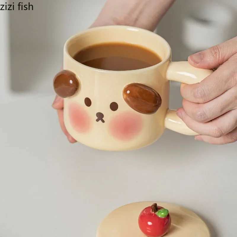Cartoon Ceramic Coffee Mug with Lid Spoon Breakfast Cups Couples Mug Water Glasses Milk Mugs Milk Tea Cups Afternoon Tea Cup M251206 - view 7