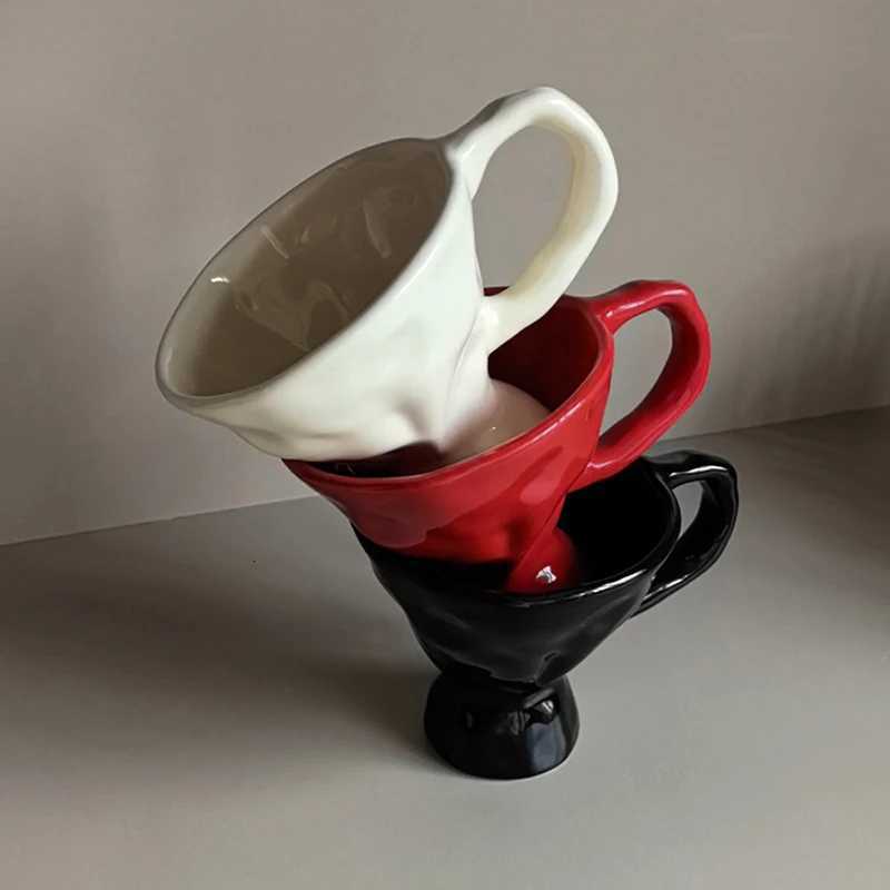 French Ceramic Mug Handmade Creative High Foot Coffee Cup Aesthetic Home Water Cup Elegant Latte Mug for Office Breakfast Gift M251206 - view 3