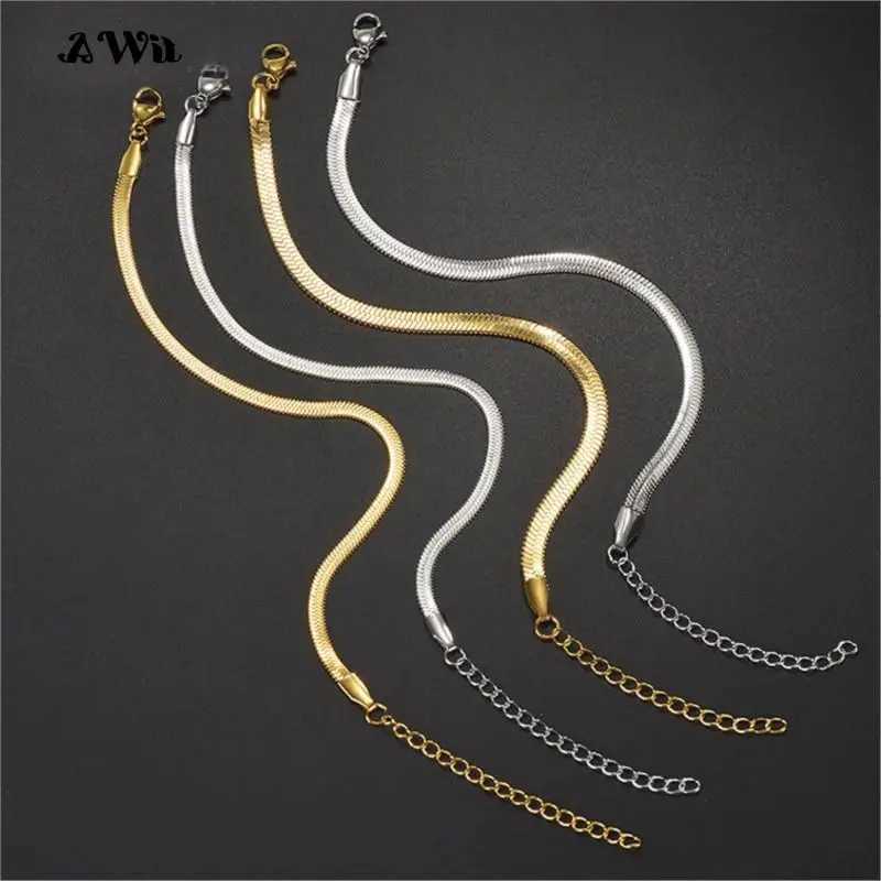 Awit Classic Snake Chain Bracelets for Women Trend Gold Plated Stainless Steel Cuban Chain Bracelet Trendy Woman Gifts Jewelry W251206
