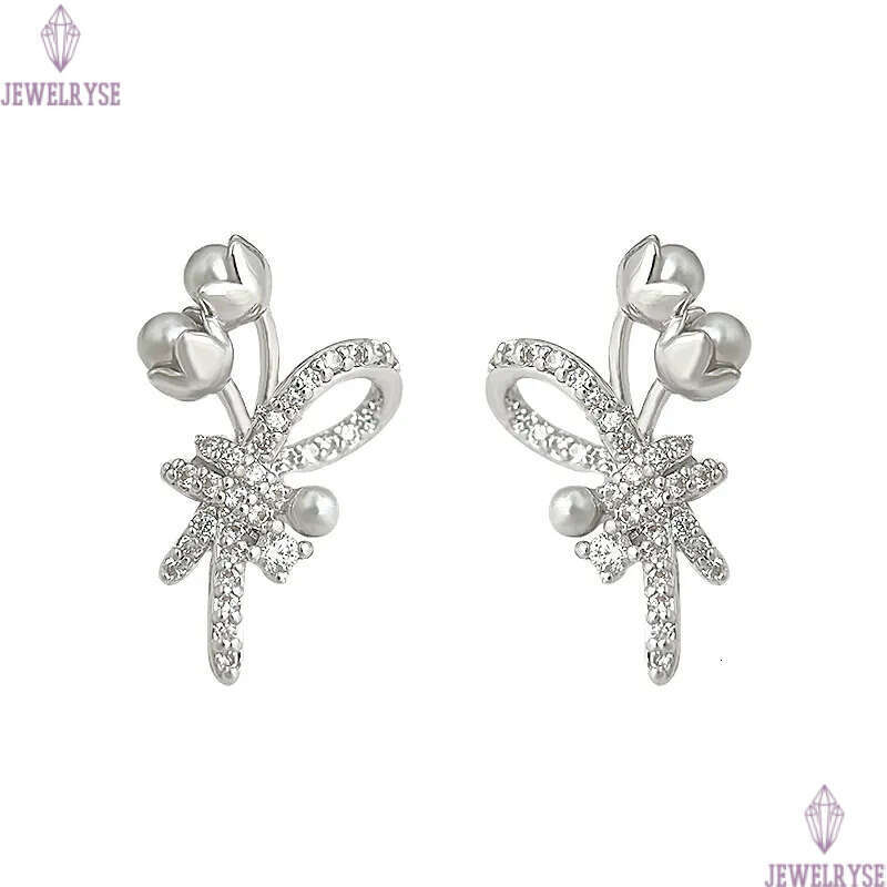 new elegant flower pearl stud designer earring for woman travel AAA cubic zirconia earrings ear clip jewelry S925 silver needle womens valentines day 