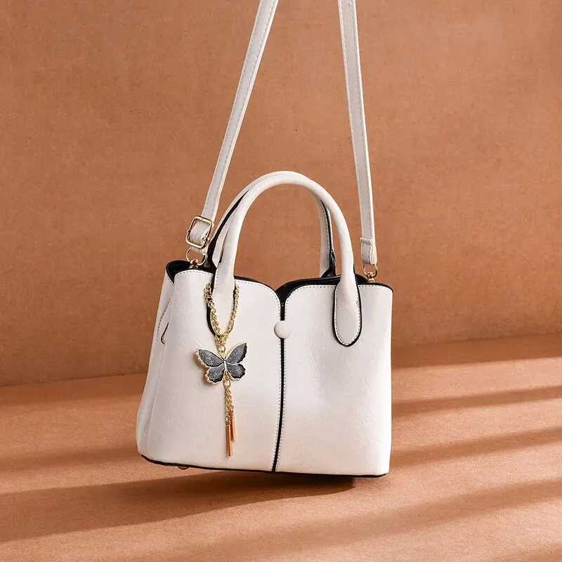 Womens Fashion Tote Hand Bag Zipper Shoulder Bag With Butterfly Decor Small Bucket PurseT251205