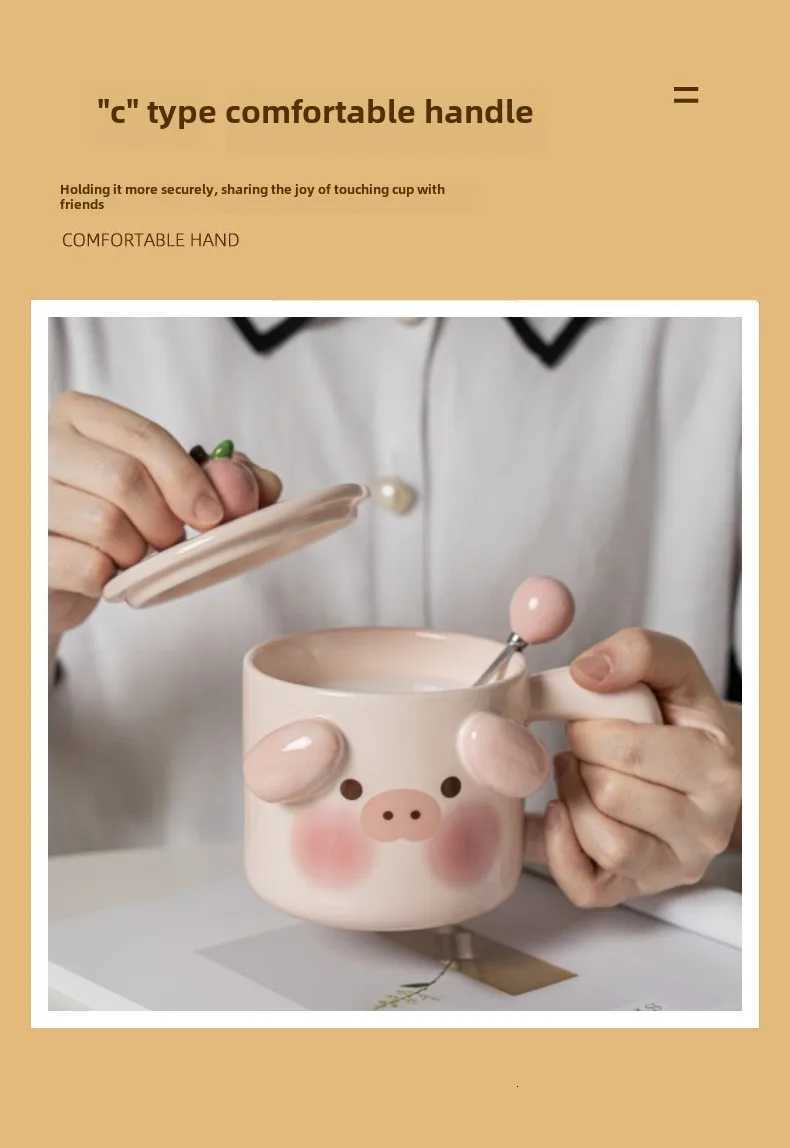 Cute coffee cup ceramic cup girl with lid spoon milk breakfast cup mug birthday gift water cup M251206 - view 6