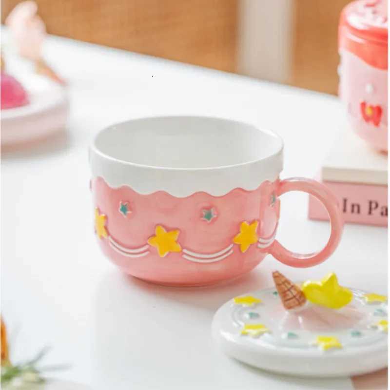 430ml Ceramic Coffee Mug Creative Cute Cake Embossed Pattern Water Cup Large Capacity with Cover Home Office Juice Mugs Gift M251206 - view 5
