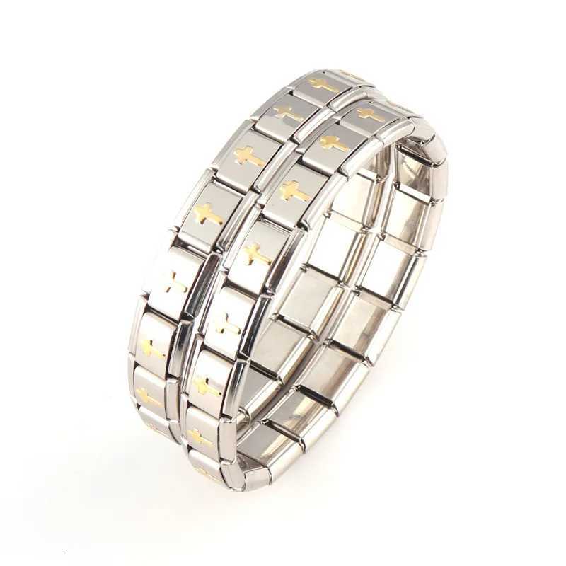 Fashion Stainless Steel Stars Cross Elastic Italian Links Charm Bracelet 9mm Width Simple Design Bangle Men Women DIY Jewelry W251206