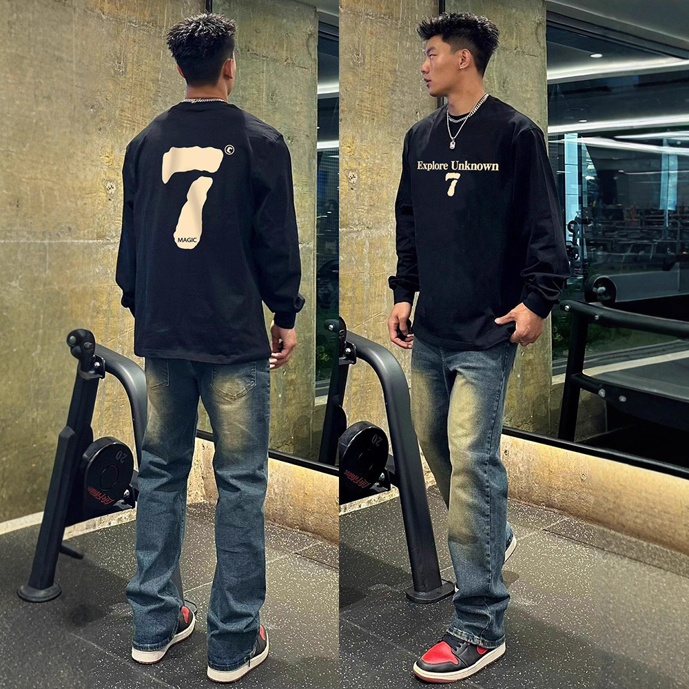 Designer Luxury Clothing Cleanfit American Heavyweight Pure Cotton Long Sleeve T-shirt For Men, Ins Trendy Brand Letter Print Loose Fit Autumn Base Sh