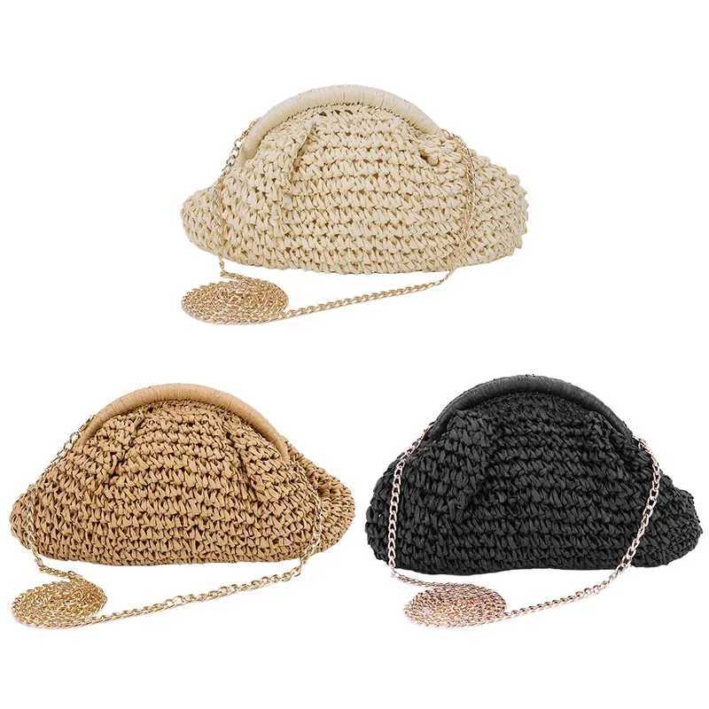 Women Straw Woven Bag Chain Strap Fashion Shoulder Bag Large Capacity Weaving Satchel Bag Solid Color for Party VacationT251206