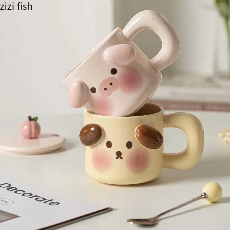 Cartoon Ceramic Coffee Mug with Lid Spoon Breakfast Cups Couples Mug Water Glasses Milk Mugs Milk Tea Cups Afternoon Tea Cup M251206 - view 3