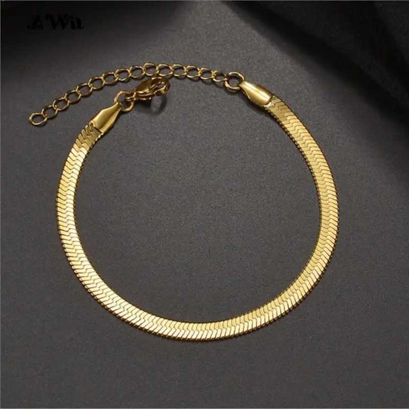 Awit Classic Snake Chain Bracelets for Women Trend Gold Plated Stainless Steel Cuban Chain Bracelet Trendy Woman Gifts Jewelry W251206