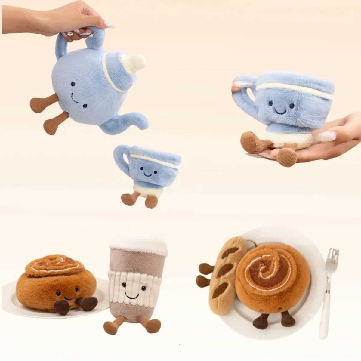 Cartoon Afternoon Tea Series Stuffed Plush Toys Cake Baguette Cinnamon Teapot Coffee Cup Plush Toy Home Decor Gift for Boy Girl K251206
