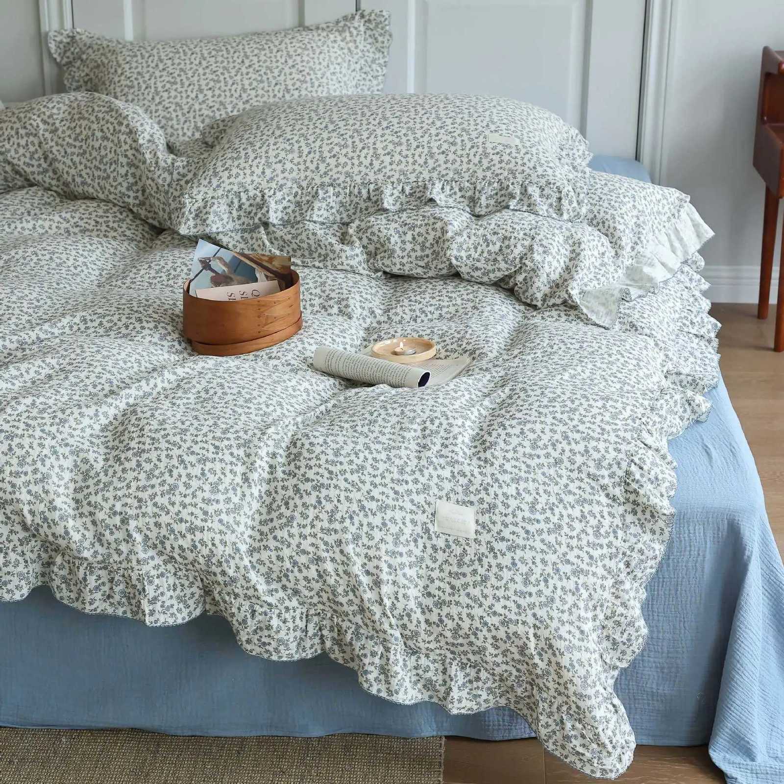 Premium 100 Gauze Cotton Duvet Cover with Ruffles Soft Breathable Farmhouse Bedding Cforter Quilt Cover No lowcase Sheet H251206