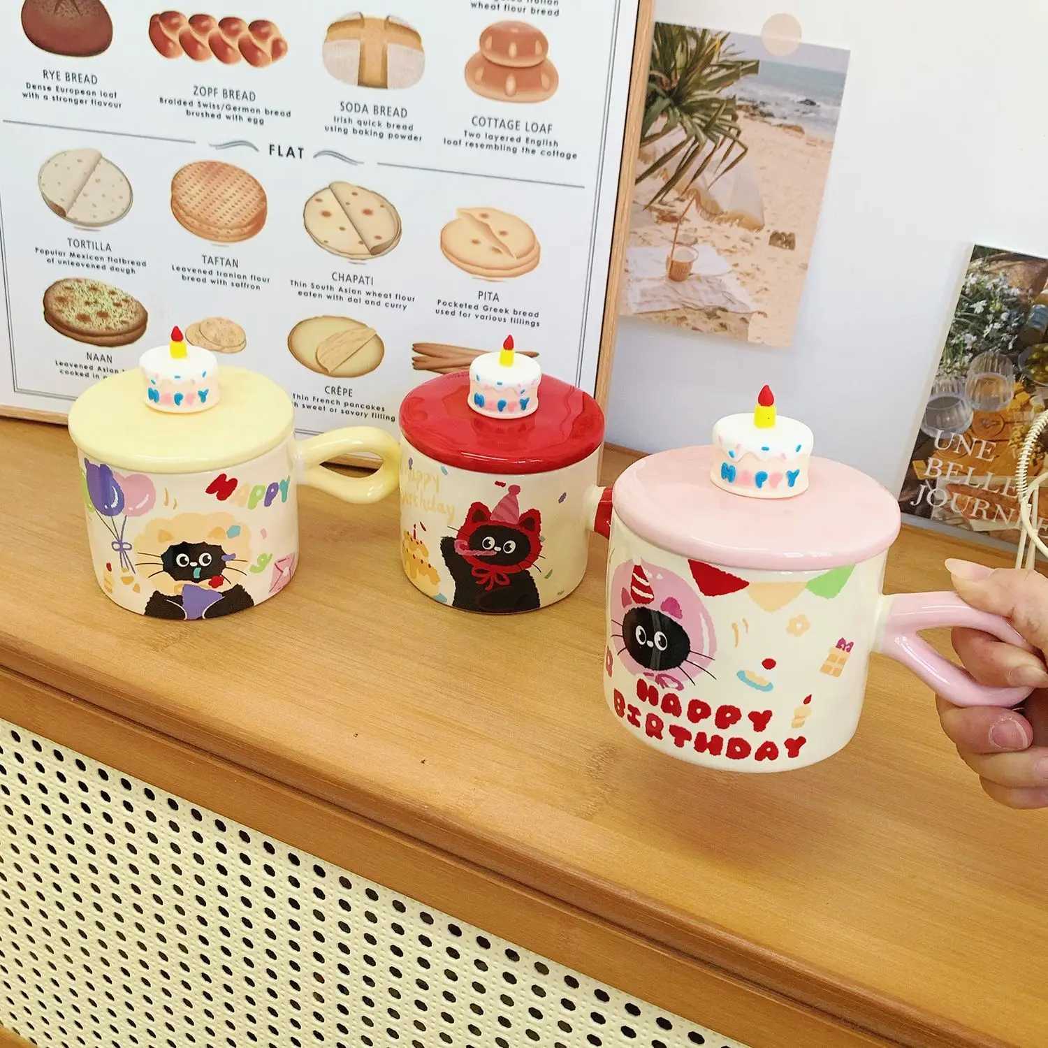 Cute Cat Covered Ceramic MugHigh-end Coffee MugsCouple Birthday Gift Water Cup Home Breakfast Milk CupsChristmas Kawaii Cup M251206 - view 4