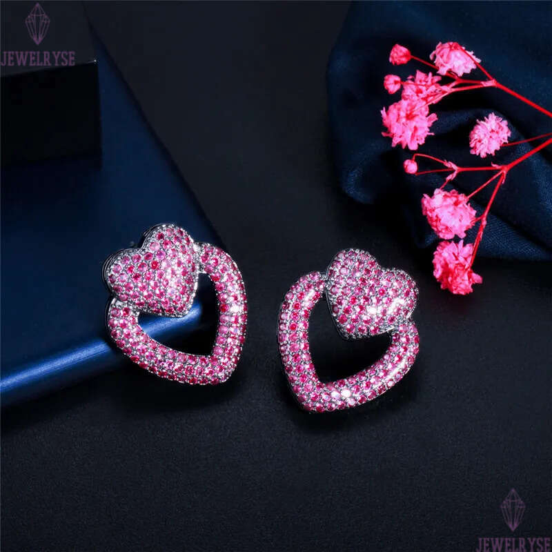 Fashion Copper Heart Stud designer earring Rose White AAA Cubic Zirconia Earrings 18k Gold Silver Plated Earring Jewelry For Women Party Girls Teen Gi