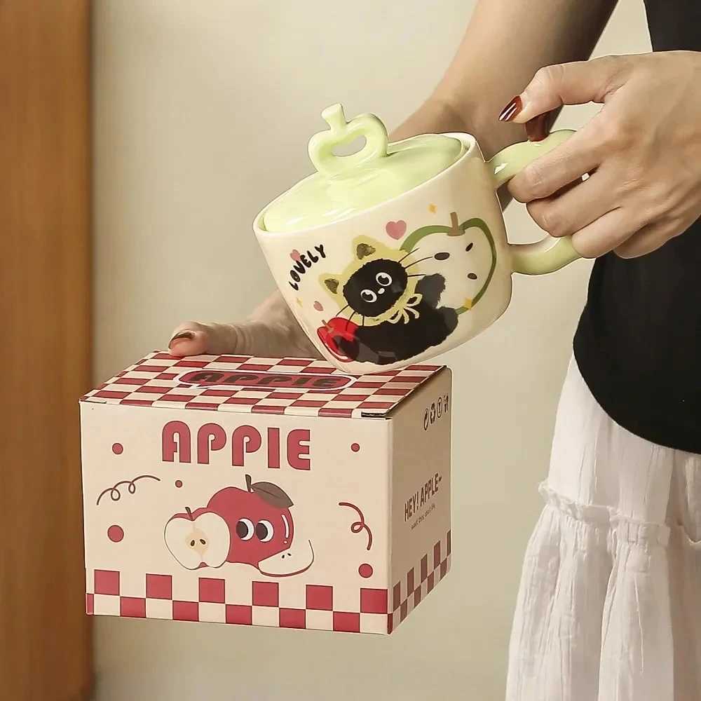 3D Apple Mug Creative Cat Ceramic Cup with Lid High-value Breakfast Cup Souvenir Christmas Gift Drinkware M251206 - view 4