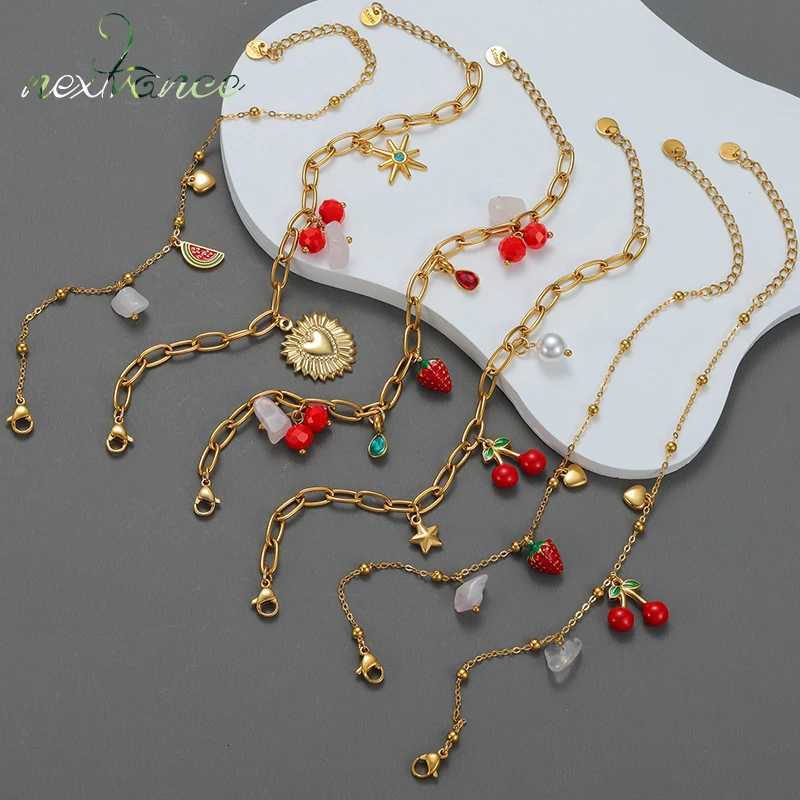 Nextvance Summer Fashion Gold Plated Bracelets For Women Red Strawberry Cherry Watermelon Charms Stainless Steel Jewelry Gifts W251206