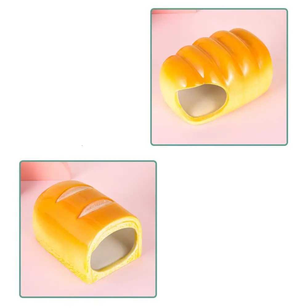 Pet Supplies Ceramic Hamster Nest Cooling Cute Pet Small House Creative Bread Shaped Hamster Bed Golden Bear M251206