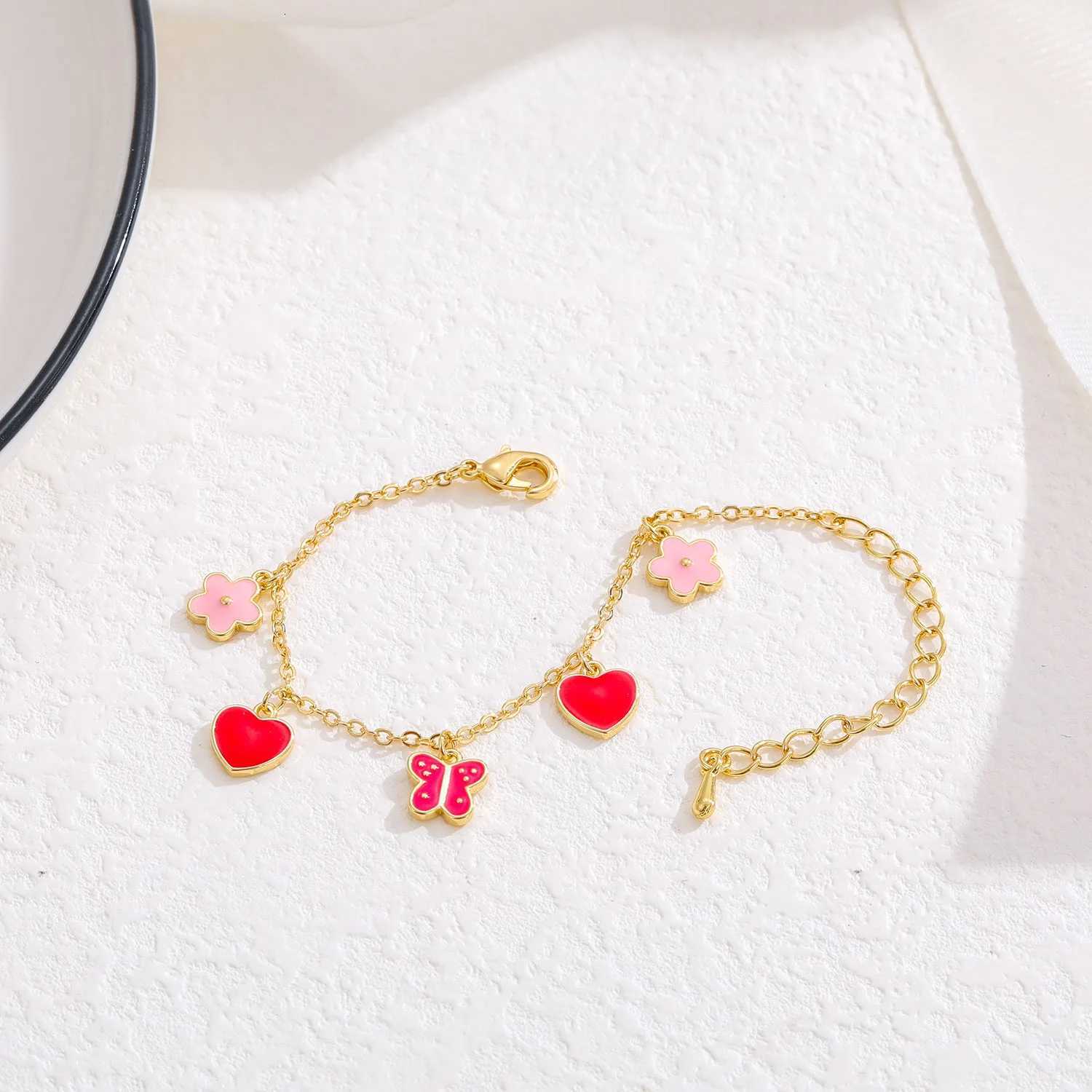 Heart Love Butterfly Chain Adjustable Bracelet Gift Fashion Kids Jewelry Gift for Baby Girl Toddler W251206