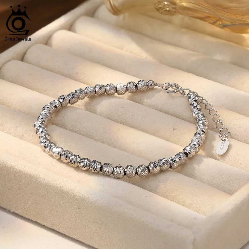 ORSA JEWELS Genuine 925 Sterling Silver 4mm Beads Bracelet For Women Fashion Dainty Hand Chain Accessories Jewelry GAB04 W251206