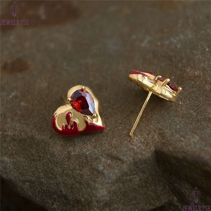 original fashion red CZ herat designer stud earring for woman party luxury 18k gold diamond earrings womens ear clip jewelry S925 silver needle friend