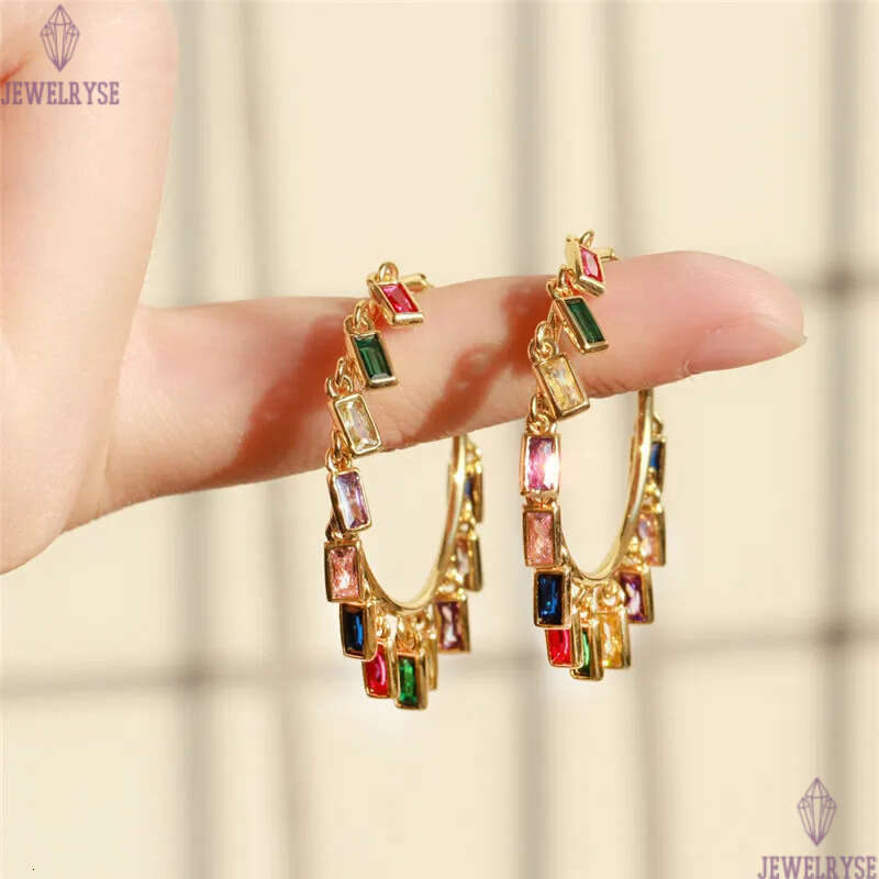 Fashion Tassels Colorful AAA Cubic Zirconia Hoop Designer Earrings Jewelry 42mm Star Water Drop Square 18K Gold Copper Luxury Earring For Women Party 