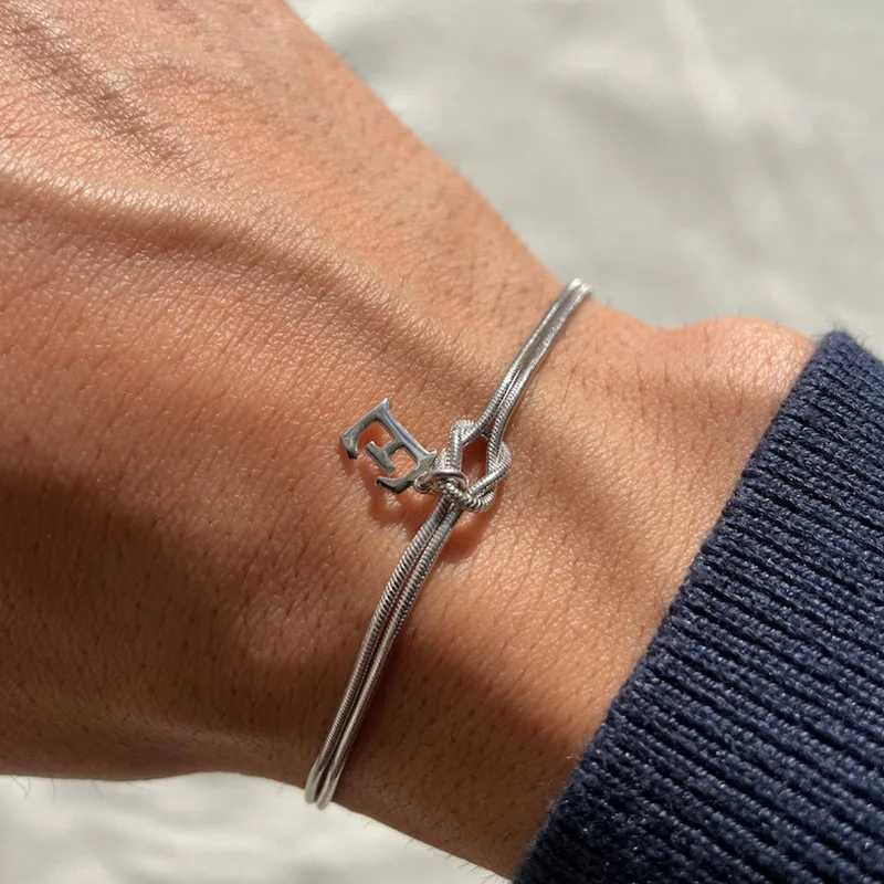 Titanium Steel Initial Bracelets for Women Men - 18K Gold Plated Knot Initial Bracelet Couple Gifts Trendy Stuff Gold Bracelets W251206