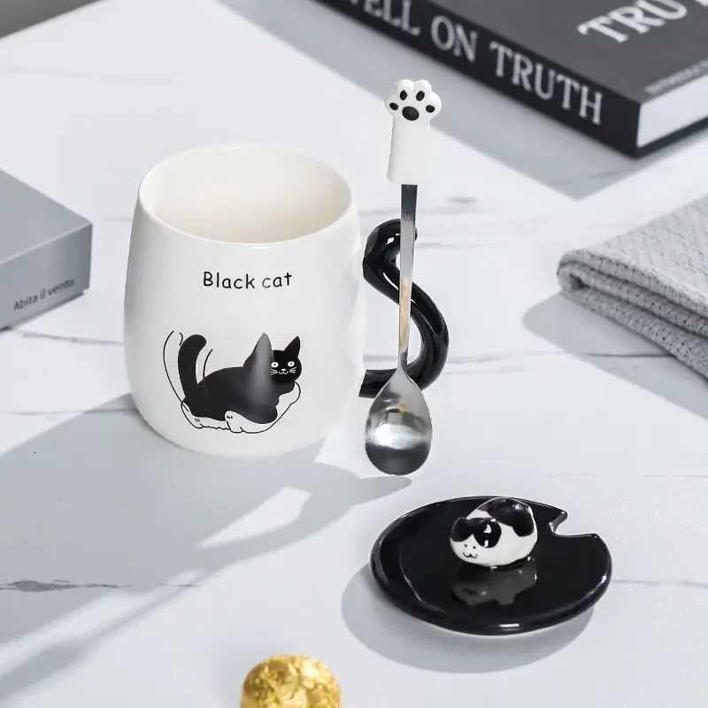Cartoon Cat Ceramic Mug Birthday Gift Cute Coffee Cup with Lid Tail Handle Unusual Mugs Personalized Gifts Drinkware M251206 - view 3