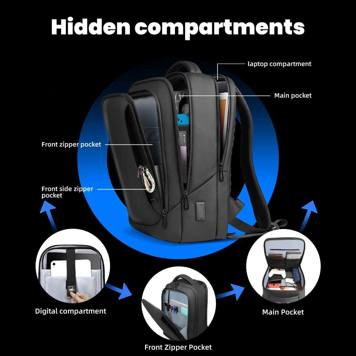 HK Multifunction Business Backpack Waterproof 173 inch Laptop Backpack for Men Computer Shool Bag with USB Port Travel Daypack K251206