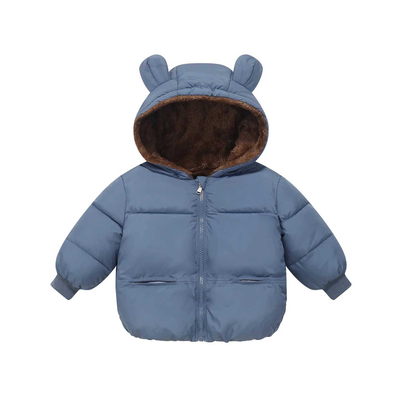 Baby Boys Girls Thicken Hooded Zipper Down Jackets Kids Casual Cotton-padded Solid Plush Coat Childrens Winter Warm OuterwearW251206