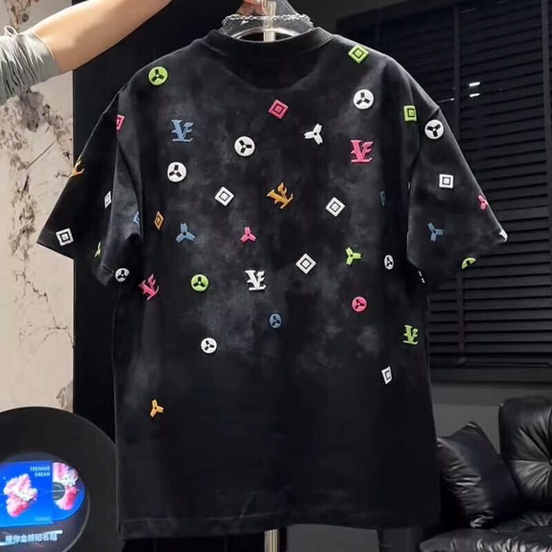 Designer Luxury Clothing Fashion Tie-dye High-end Round Neck 2025 Summer New Short Sleeve Light Luxury Trendy Loose T-shirt Half Sleeve Men