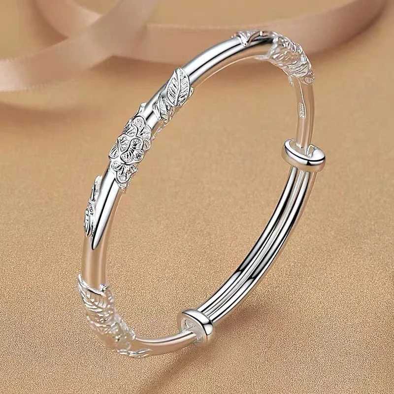 ALIZERO 925 Sterling Silver Full-blown Flowers Bangle Bracelet For Womens Delicate Open Adjustable Bracelets Fashion Jewelry W251206