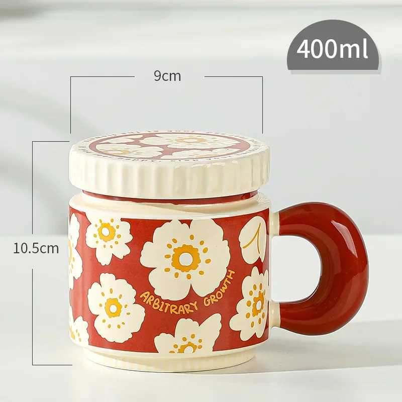 China-Chic Flower Covered Ceramic Mug Large Capacity Imitation Enamel Gift Couple Cups Breakfast Milk Coffee Mugs Kawaii Cup M251206 - view 6