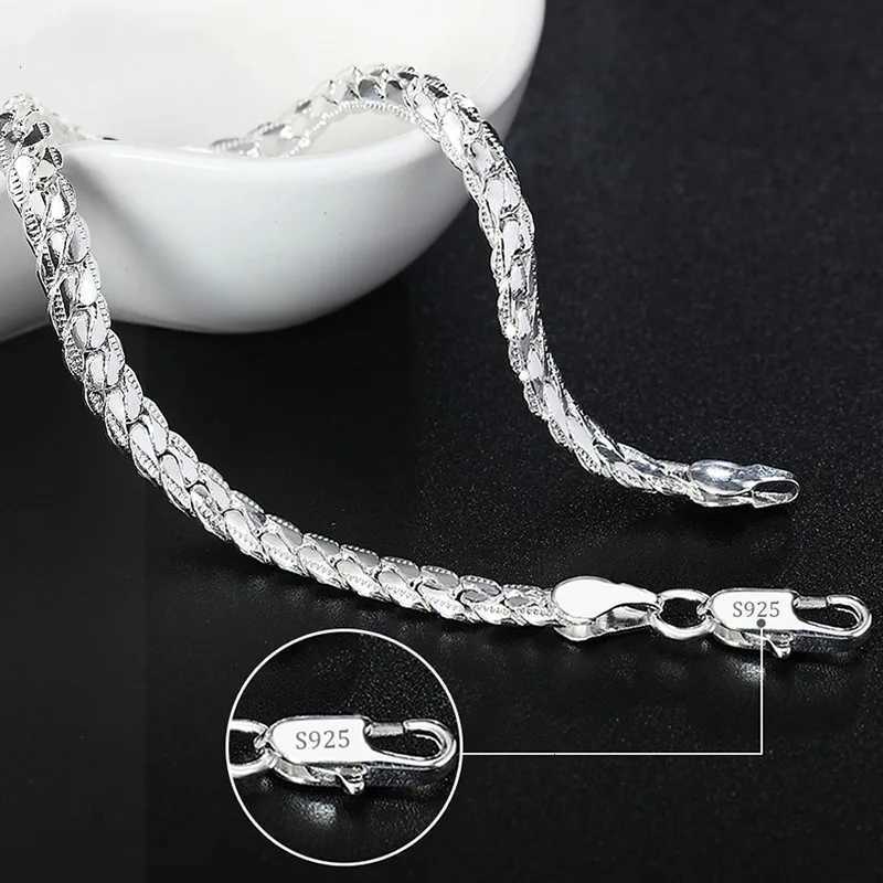 925 Sterling Silver Bracelet 6mm 18/20cm Flat Side Chain Lobster Clasp Bracelet For Woman Man Party Wedding Jewelry Holiday Gift W251206