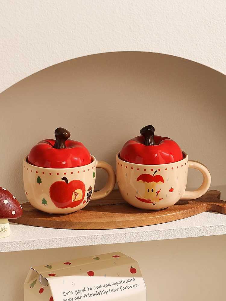 Cute Apple Mug With Lid And Spoon GirlS Cup Handheld Gift Best FriendS Birthday Gift Office Drinking Glass Cute Birthday Gift M251206 - view 5