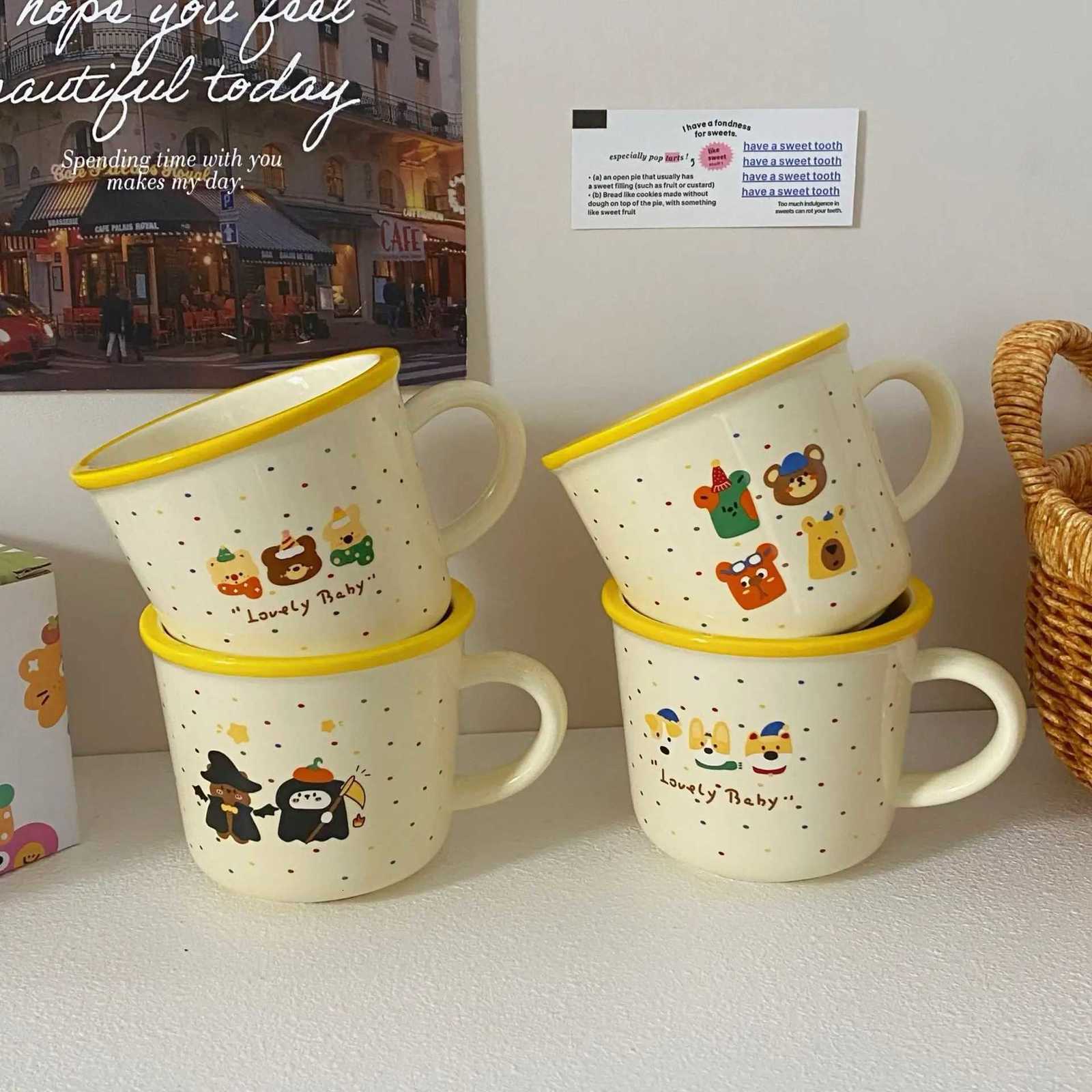 Mug Cute Color Polka Dot Milk Almost Cartoon Illustration Milk Coffee Mug Ceramic Home Office Exquisite High Appearance Level M251206