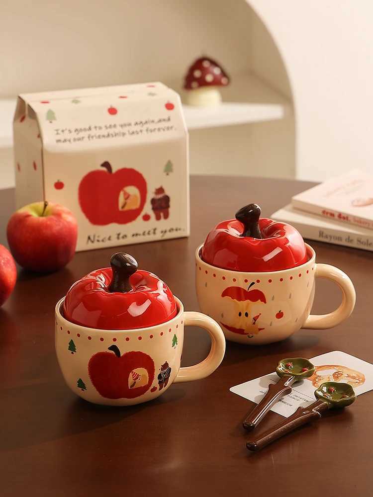 Cute Apple Mug With Lid And Spoon GirlS Cup Handheld Gift Best FriendS Birthday Gift Office Drinking Glass Cute Birthday Gift M251206 - view 3