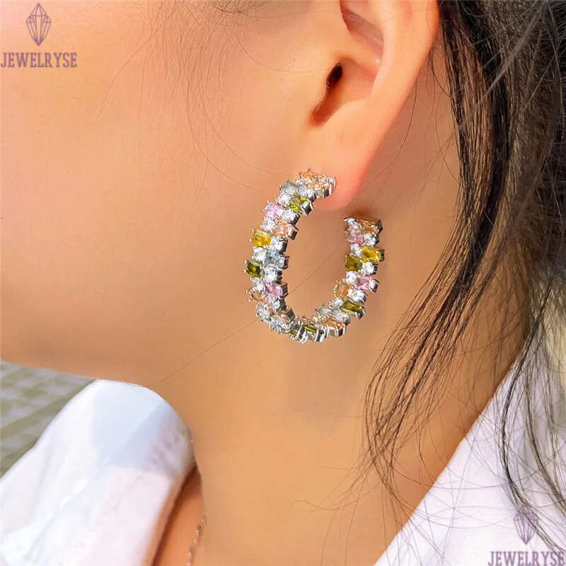 Charm Colorful Diamond Designer Hoop Earring for Woman Gift AAA Cubic Zirconia S925 Sterling Silver Needle South American Round Womens Earrings Luxury