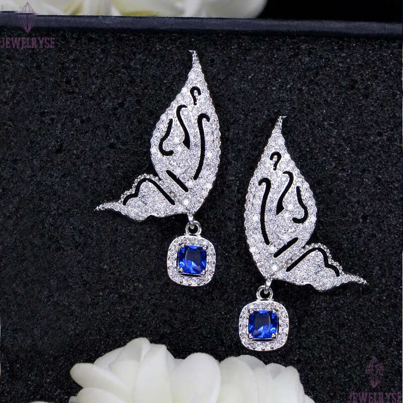 Fashion Butterfly Earrings jewelry Charm designer earrings Bride Wedding 925 Sterling Silver Post Yellow Blue AAA Cubic Zirconia Copper Earring For Wo