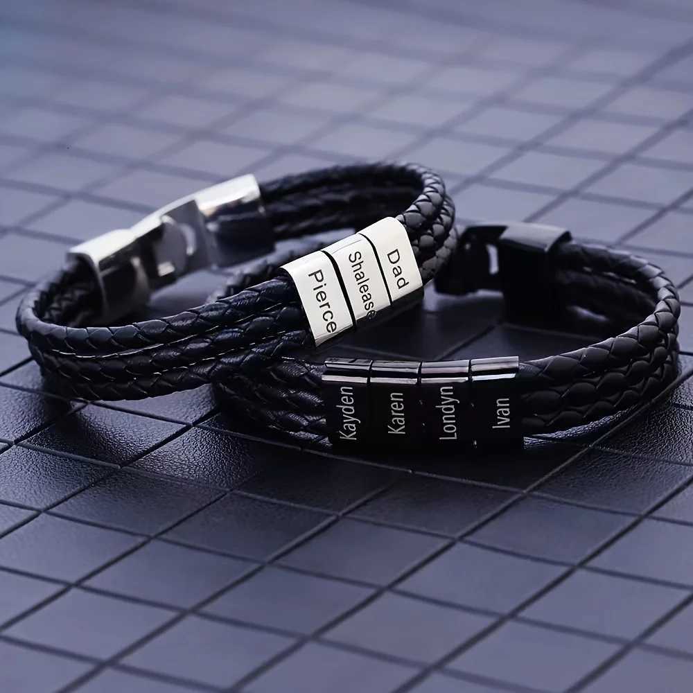 Customized Stainless Steel Bracelet for Men Personalized with 1-5 Names Gift for Dad Grandpa Uncle Husband Fathers Day Gifts W251206