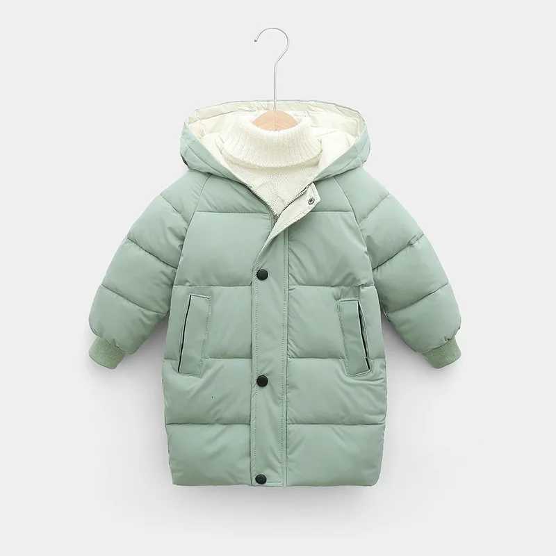 2-10 Years Winter Girls Jacket Solid Color Keep Warm Princess Coat Hooded Zipper Fashion Long Style Outerwear Children ClothingW251206