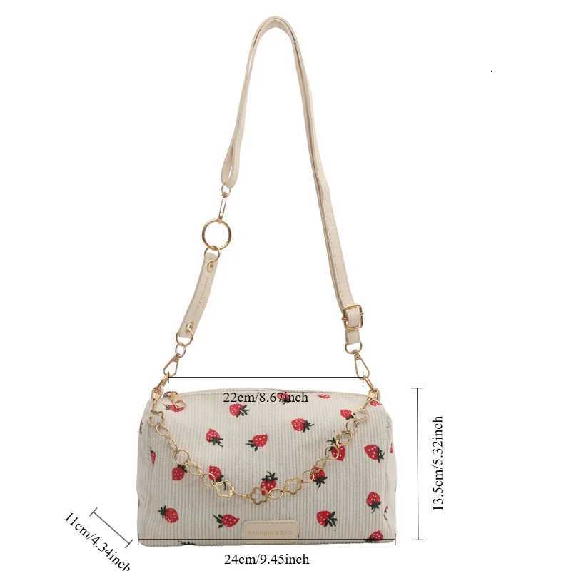 Strawberry Printed Crossbody Mini Bags Corduroy Fresh Ins Style Underarm Bag Refined Female Student Travel Shoulder BagT251206