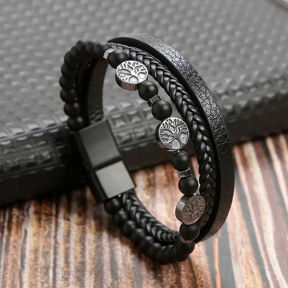 Hot Fashion Beads Leather Bracelet Men Classic Tiger Eye Beaded Multi Layer Leather Bracelet For Men Jewelry 2023 Gift W251206