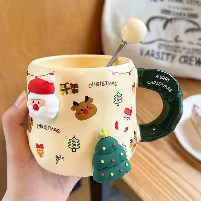 Christmas Ceramic Mug with Lid Spoon Coffee Mugs 3D Magnet Hanger High Beauty Breakfast Milk Cups Couple Water Cup Holiday Gift M251206 - view 7