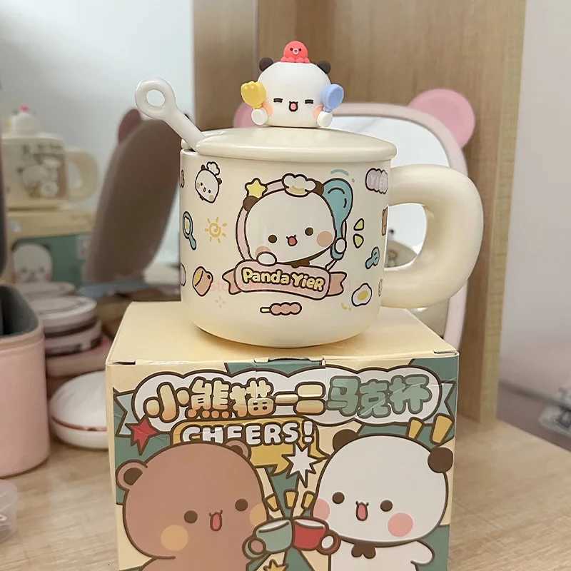 Cartoon Cute Panda Yier Bubu Dudu Ceramic Mugs With Lid Spoons Mitao Creative Water Cup Mugs Kawaii Drinkware Birthday Gift New M251206 - view 6